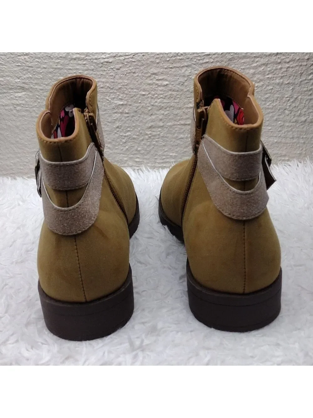 Lands' End Brown Suede Leather Dual Buckle Strap Almond Toe Side Zip Ankle Boot